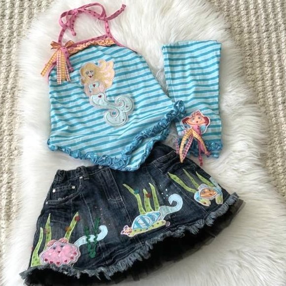 CUSTOM Boutique Girl's 5-6 Applique Embellished MERMAID Skirt top set Pageant